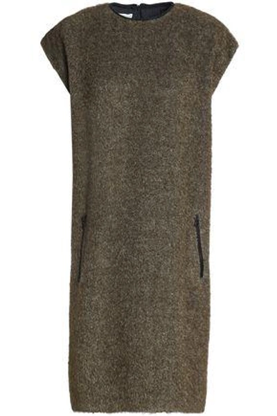 Shop Brunello Cucinelli Woman Brushed-bouclé Dress Grey Green