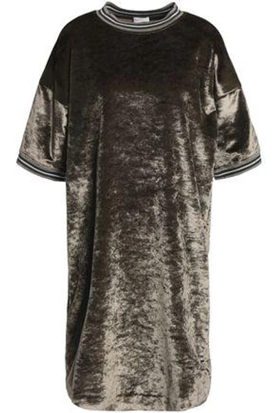 Shop Brunello Cucinelli Woman Cotton-blend Crushed-velvet Dress Taupe