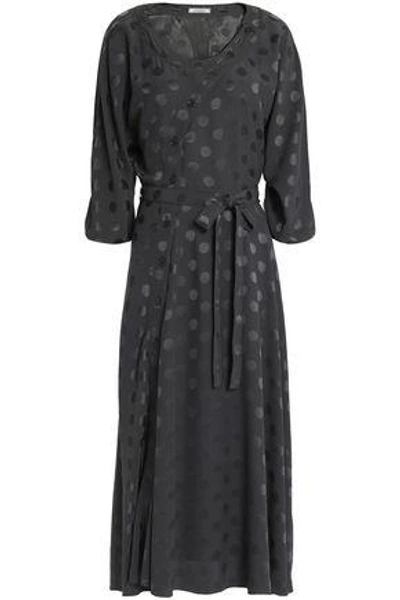 Shop Nina Ricci Belted Polka-dot Silk-jacquard Midi Dress In Anthracite