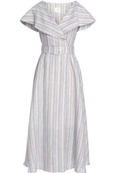 Shop Gül Hürgel Woman Layered Striped Linen Midi Dress Mushroom