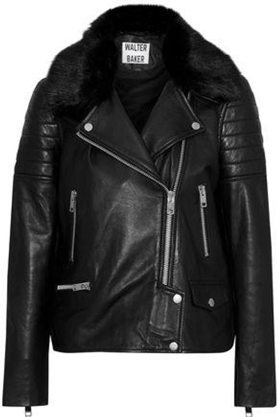 Shop W118 By Walter Baker Woman Ruby Faux Fur-trimmed Leather Biker Jacket Black