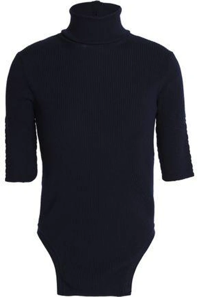 Shop Nina Ricci Woman Ribbed Wool Turtleneck Sweater Navy