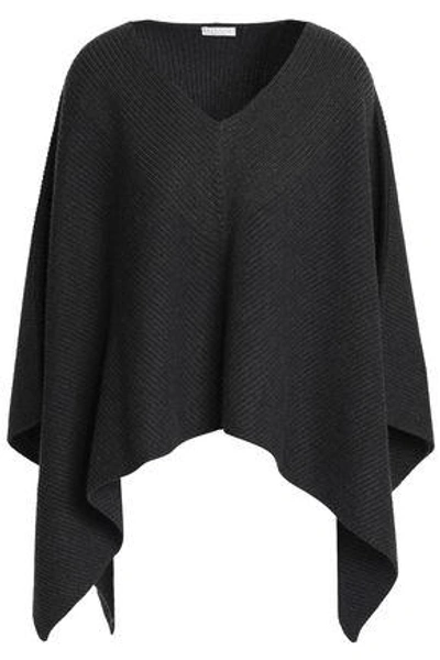 Shop Brunello Cucinelli Bead-embellished Ribbed Cashmere Poncho In Charcoal