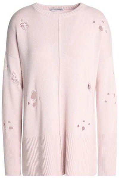 Shop Autumn Cashmere Woman Distressed Knitted Sweater Baby Pink
