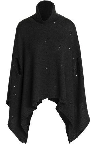 Shop Brunello Cucinelli Sequin-embellished Cashmere And Silk-blend Poncho In Charcoal