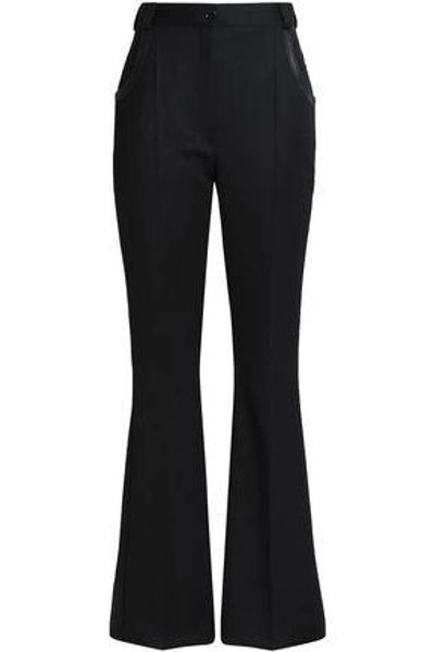 Shop Nina Ricci Woman Leather-trimmed Wool Flared Pants Black