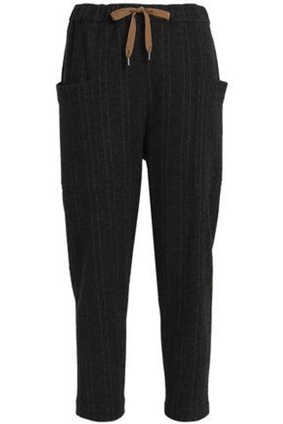 Shop Brunello Cucinelli Woman Striped Cashmere Tapered Pants Dark Gray