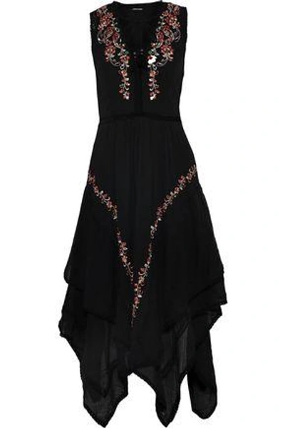 Shop Love Sam Monika Embellished Cotton-gauze Midi Dress In Black