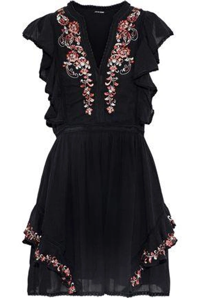 Shop Love Sam Monika Embellished Cotton-gauze Mini Dress In Black