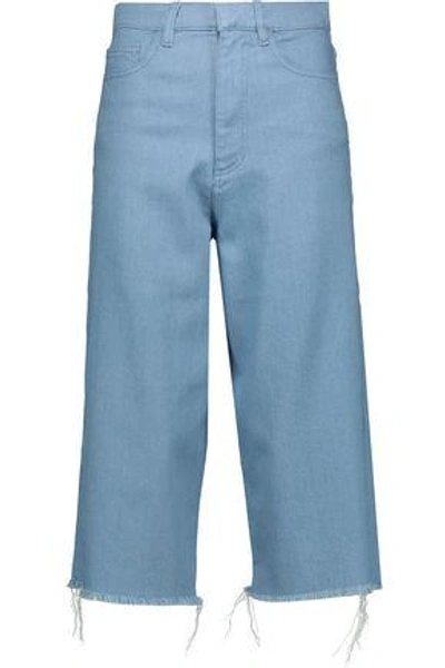 Shop Marques' Almeida Woman Frayed Stretch-denim Culottes Light Denim