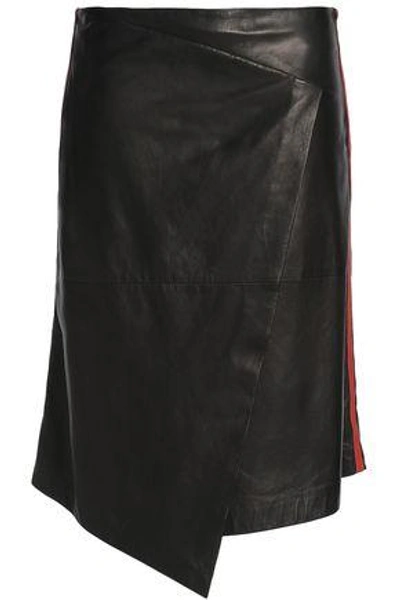 Shop Brunello Cucinelli Woman Asymmetric Wrap-effect Leather Skirt Black