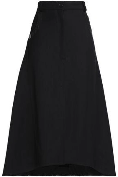 Shop Nina Ricci Woman Leather-trimmed Wool Midi Skirt Black