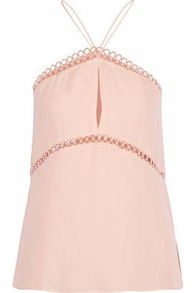 Shop Cami Nyc Woman The Reese Lace-trimmed Silk Crepe De Chine Halterneck Top Pastel Pink