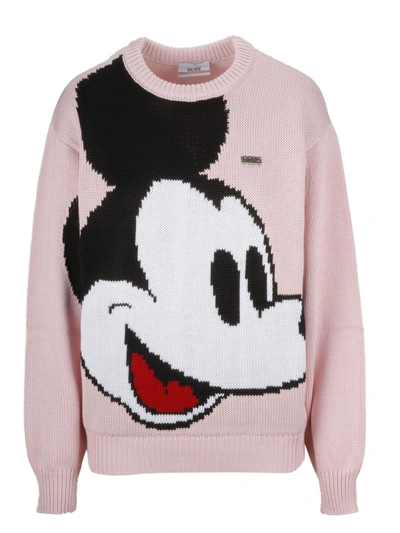 Shop Gcds Mickey Mouse Intarsia Sweater In Pink