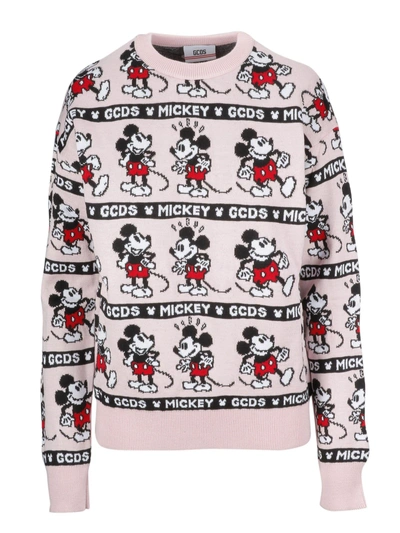 Shop Gcds Mickey Mouse Logo Print Sweater In Pink