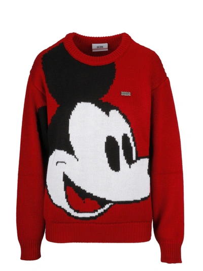 Shop Gcds Mickey Mouse Intarsia Sweater In Red