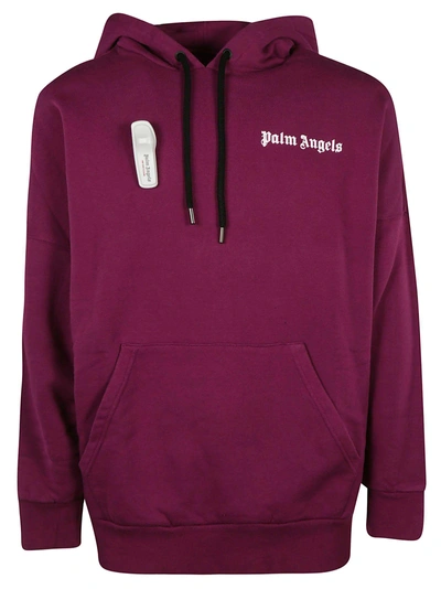 Shop Palm Angels Logo Hoodie In Purple White