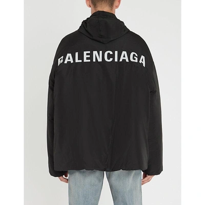 Balenciaga Logo-print Oversized Shell Hooded Jacket In Black 