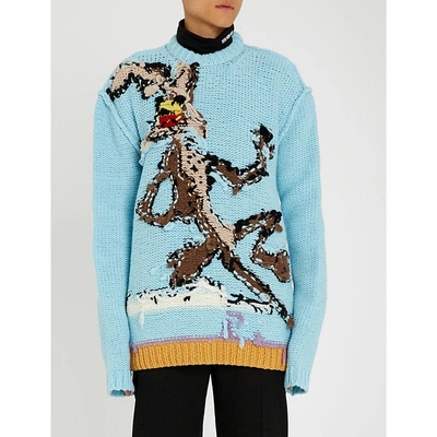 Shop Calvin Klein 205w39nyc Inverted Coyote-intarsia Wool Jumper In Turquoise