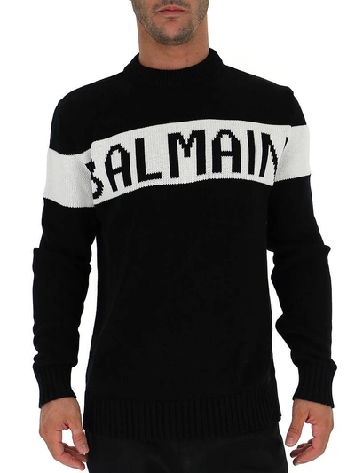 Shop Balmain Logo Print Jumper In Black