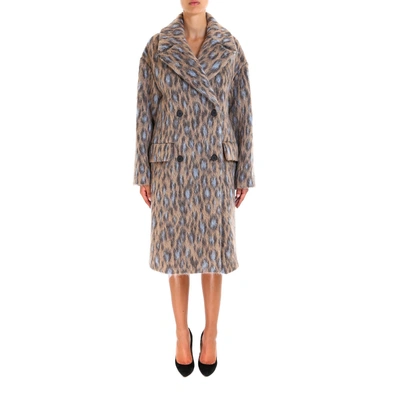 Shop Kenzo Double Breated Leopard Print Wool Coat In Multicolor