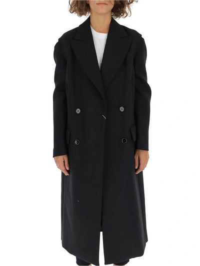 Shop Mm6 Maison Margiela Double Breasted Back Bow Detail Coat In Black