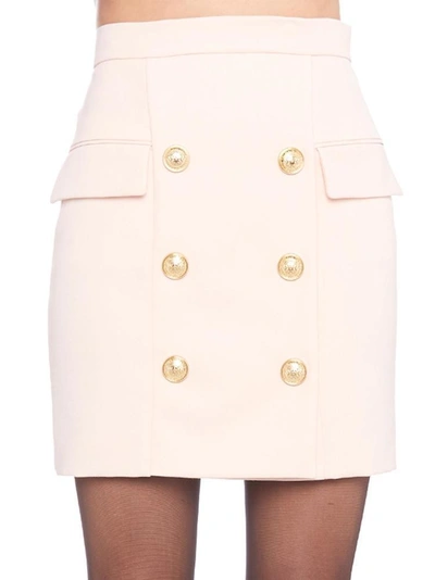 Shop Balmain Button Detailed Mini Skirt In Pink