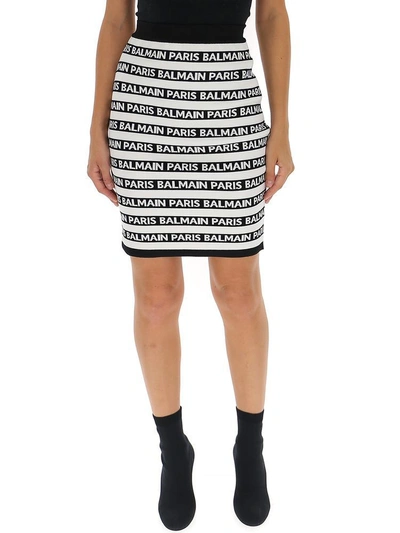 Shop Balmain Logo Print Mini Skirt In Multi