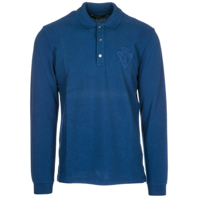 Shop Gucci Long Sleeve Polo Shirt In Blue