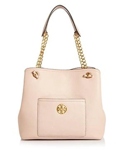 Shop Tory Burch Chelsea Small Slouchy Leather Tote In Pale Apricot Pink/gold