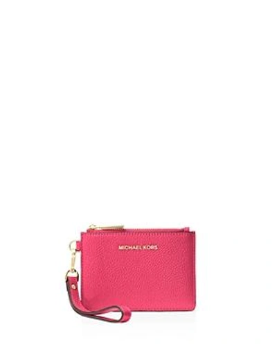 Shop Michael Michael Kors Small Leather Wristlet In Rose Pink/gold