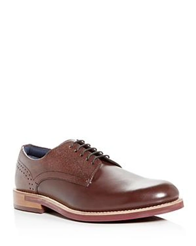 Shop Ted Baker Men's Jhorge Mixed Leather Plain-toe Oxfords In Dark Red