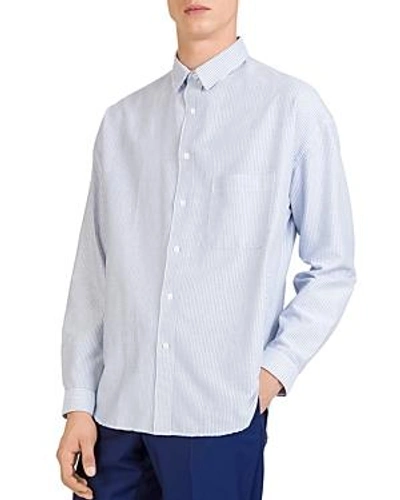 Shop The Kooples Striped Regular Fit Oxford Button-down Shirt In White- Blue