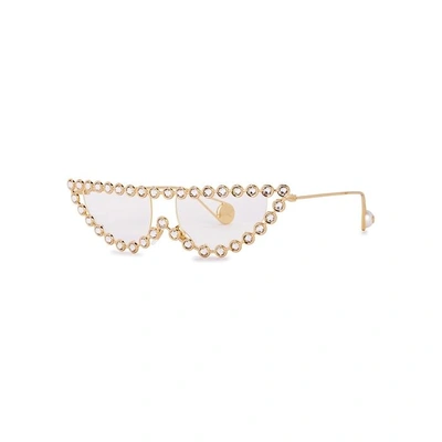 Shop Gucci Gold-tone Cat-eye Optical Glasses
