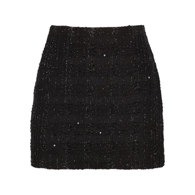 Shop Alice And Olivia Elana Metallic-weave Bouclé Mini Skirt In Black