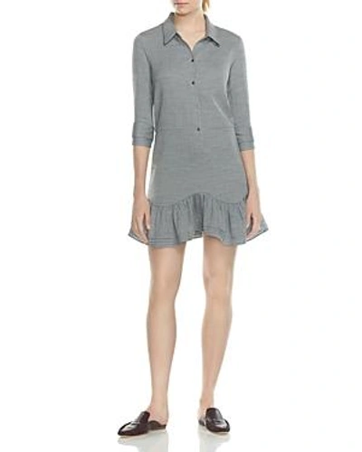 Shop Halston Heritage Flounced Front-button Shirt Dress In Heather Gray