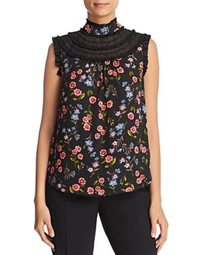 Shop Kate Spade New York Meadow Print Lace Trim Top In Black