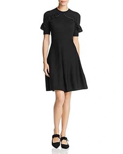 Shop Kate Spade New York Merino-wool Studded-ruffle Sweater Dress In Black