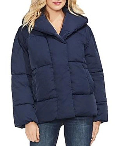 Shop Vince Camuto Quilted Matte Hooded Jacket In Classic Navy