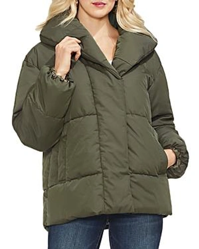 Shop Vince Camuto Quilted Matte Hooded Jacket In Rich Olive