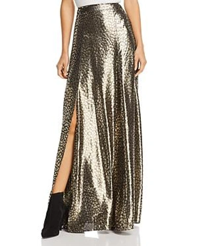 Shop Alice And Olivia Alice + Olivia Athena Metallic Cheetah Maxi Skirt In Black/silver