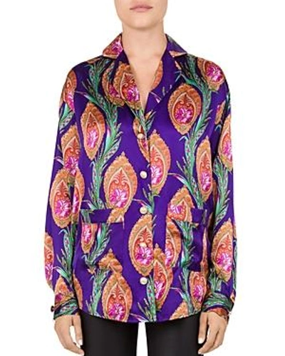 Shop The Kooples Hindu Flower Print Silk Shirt In Purple