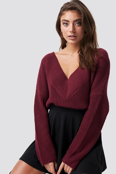 Shop Pamelaxnakd V-neck Knitted Sweater - Purple In Dark Red