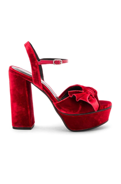 Shop Lola Cruz Velvet Platform Heel In Red
