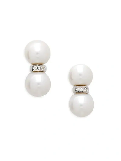 Shop Belpearl 14k Gold, 9.5mm Freshwater Pearl & Diamond Drop Earrings In White