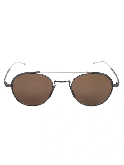 Shop Thom Browne Round Sunglasses In Black Iron Silver