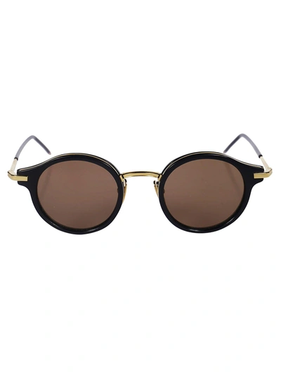 Shop Thom Browne Classic Round Frame Sunglasses In D Navy K Gold