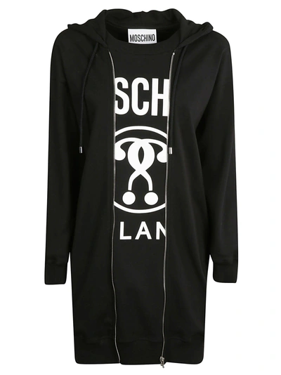 Shop Moschino Logo Hooded Sweater Dress In 6555