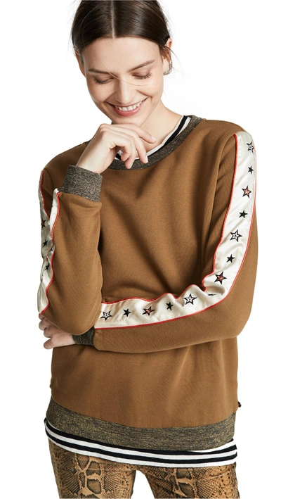 Shop Scotch & Soda/maison Scotch Crew Neck Star Sweatshirt In Olive Leaf