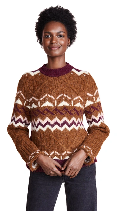 Shop See By Chloé Printed Pullover Sweater In Brown/pink